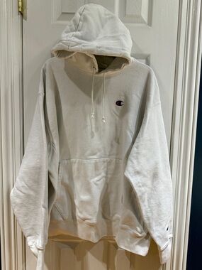 Champion Cream Pullover Hoodie with Embroidered Logo